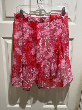 Carven Pink & Red Floral Circle Skirt